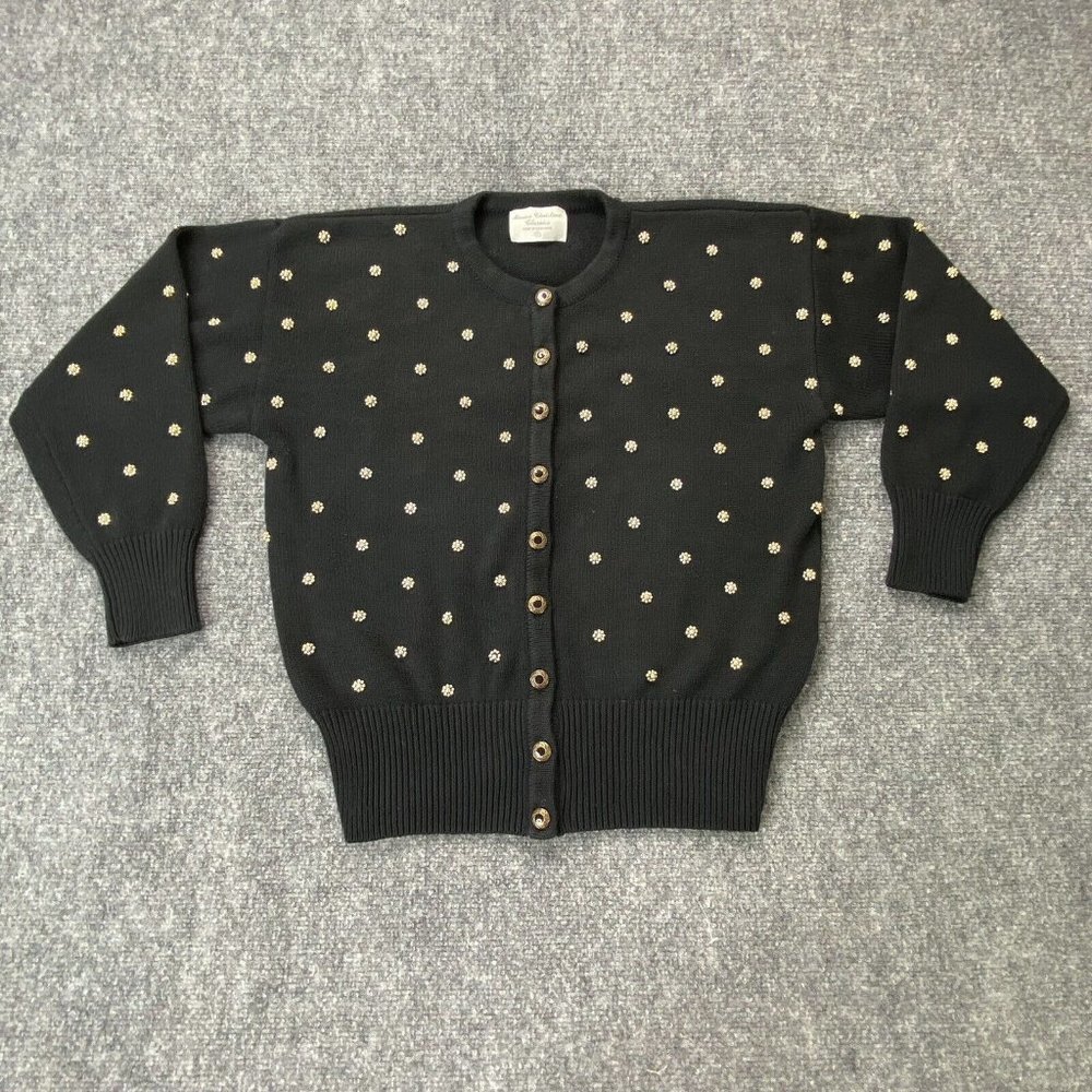 Vintage 80s Marisa Christina Classics Cardigan Sweater Womens S Black Gold Studs